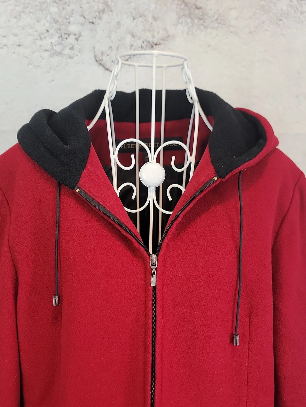 Fleet Street Wool Blend Red Hooded Zip Coat Womens Size L